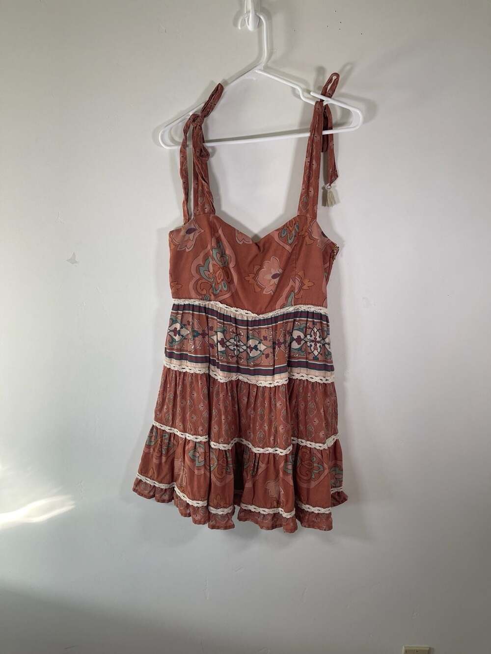 Especia SD Aries Anthropology Terracotta Floral Tiered Mini Dress, Large